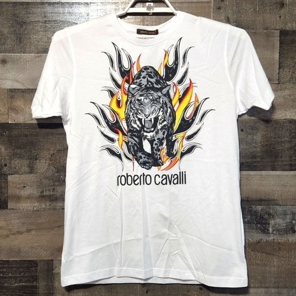 New Roberto Cavalli Tiger T-shirt Mens White XL - Picture 2 of 6